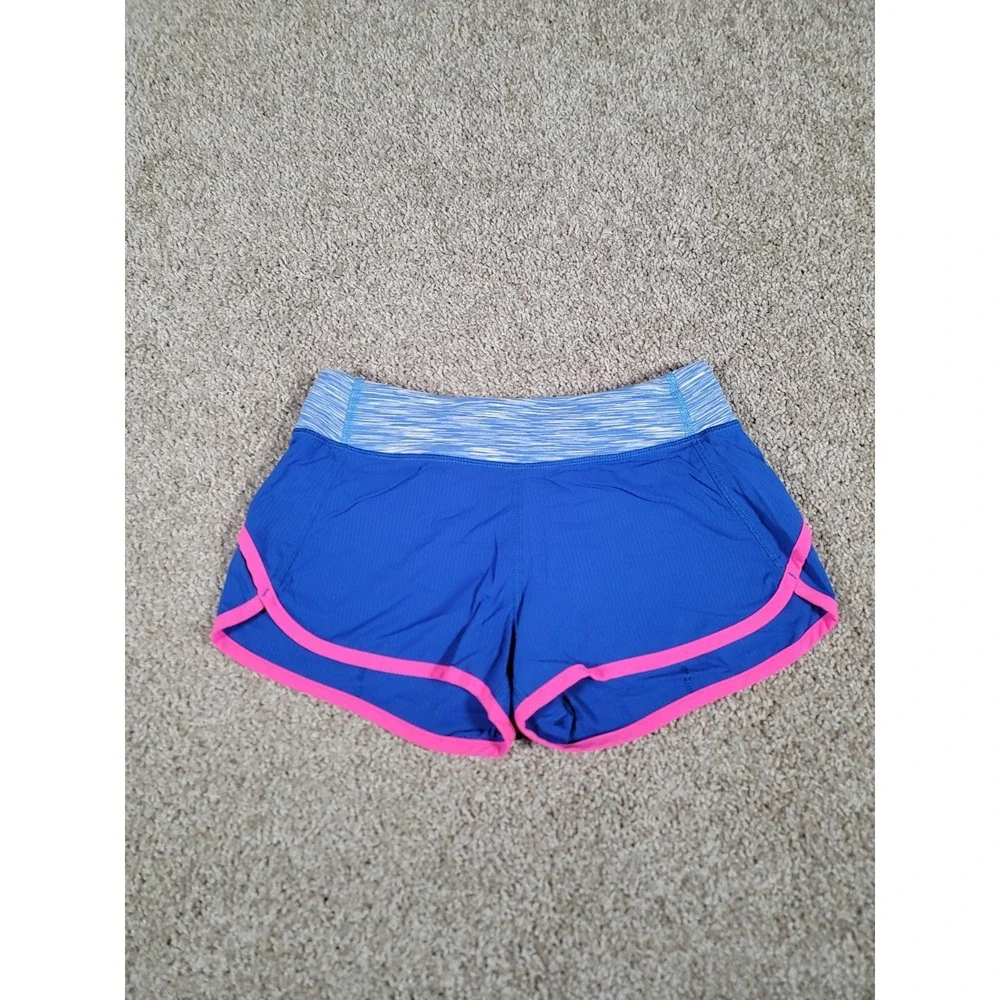 Ivivva by Lululemon Speedy Shorts Size 12 Blue Lined Zipper Pocket Gym Stretch